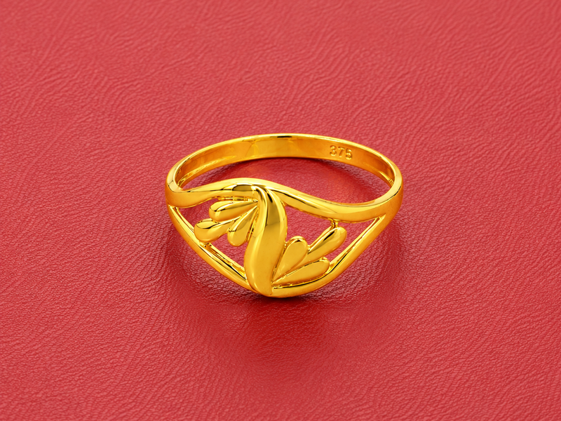Golden Openwork Leaf Fan Ring