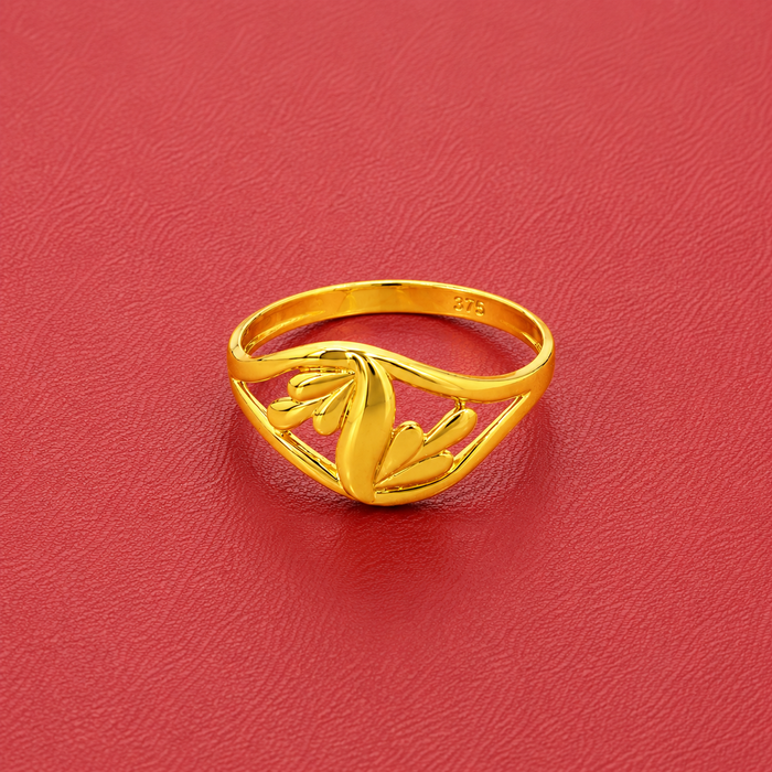 Golden Openwork Leaf Fan Ring