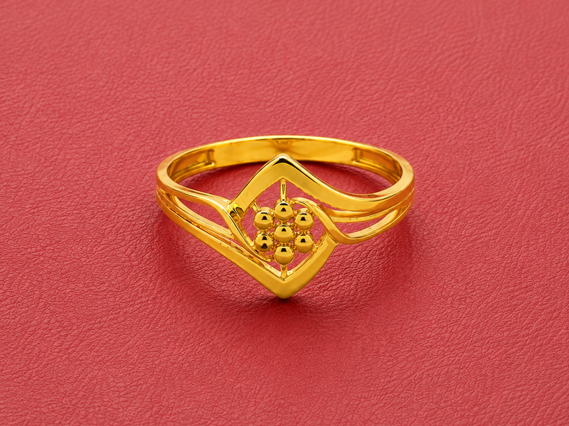 Golden Diamond Frame Bead Cluster Ring