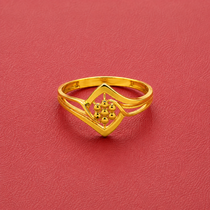 Golden Diamond Frame Bead Cluster Ring