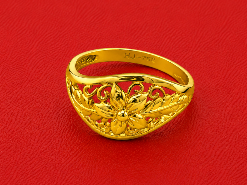 Golden Carved Lotus Dome Ring