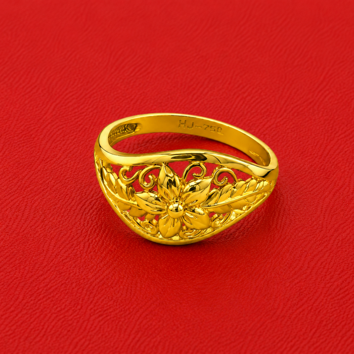 Golden Carved Lotus Dome Ring
