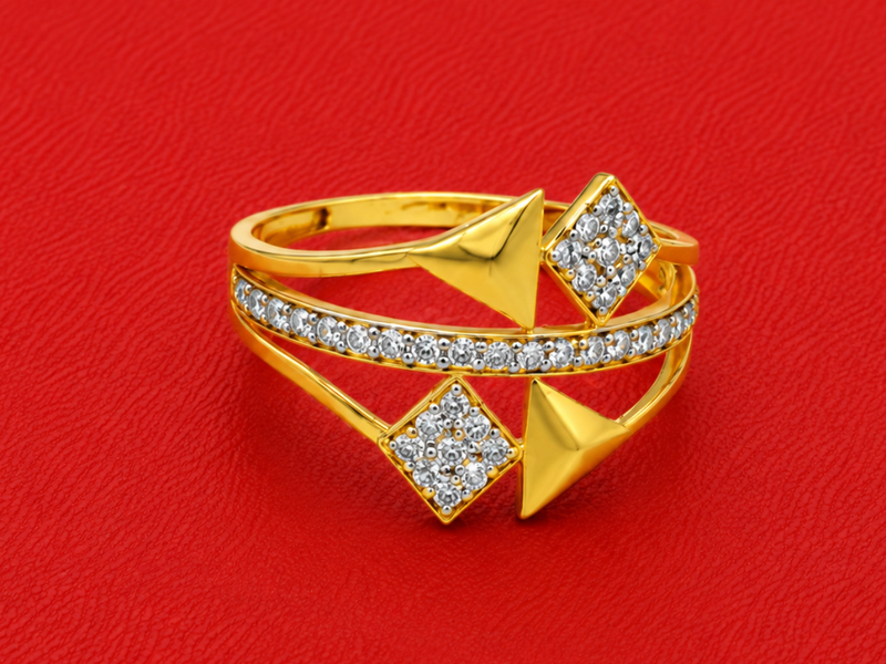 Golden CZ Bar & Kite Station Ring