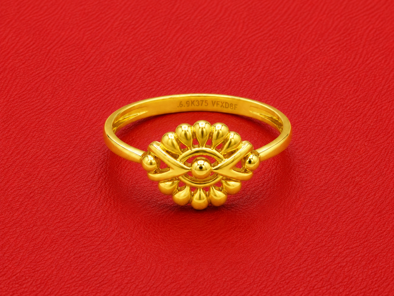 Golden Sunburst Floral Bead Ring