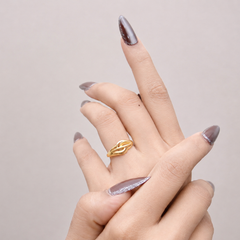 Golden Twisted Knot Triple-Band Ring – view 2