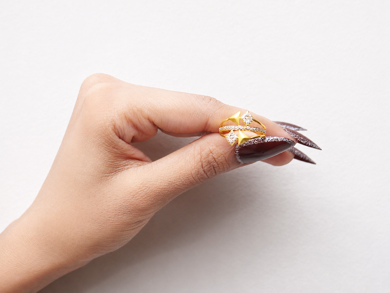 Golden CZ Bar & Kite Station Ring – view 2