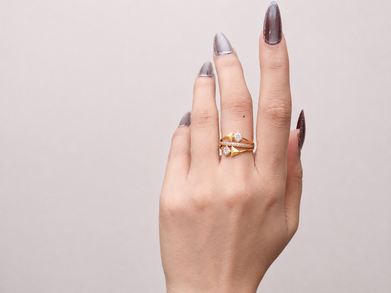 Golden CZ Bar & Kite Station Ring – view 5