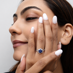 Silver Blue Cluster Flower Pave Frame Ring – view 3