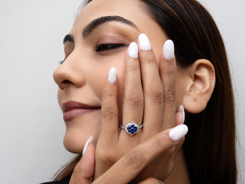 Silver Blue Cluster Flower Pave Frame Ring – view 3