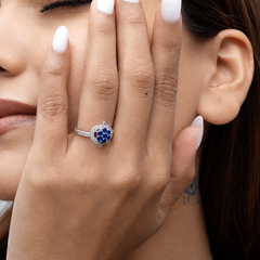 Silver Blue Cluster Flower Pave Frame Ring – view 4