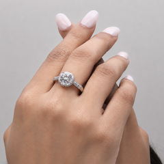 Silver Round Solitaire Pave Halo Ring – view 2