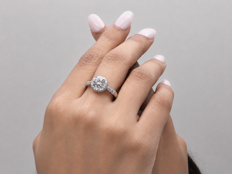 Silver Round Solitaire Pave Halo Ring – view 2