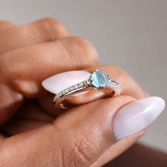 Silver Aqua Round Stone Chevron Ring – view 2