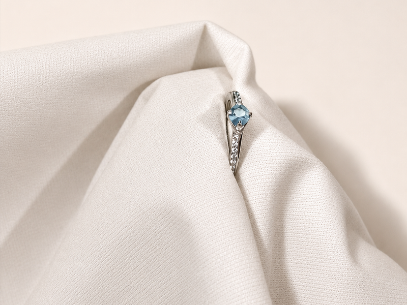 Silver Aqua Round Stone Chevron Ring – view 4