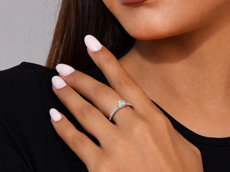 Silver Aqua Round Stone Chevron Ring – view 5
