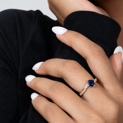 Silver Blue Round Solitaire Twist Ring – view 3