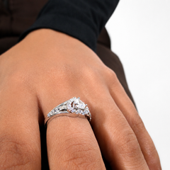 Silver Solitaire Heart Halo Split-Shank Ring – view 4