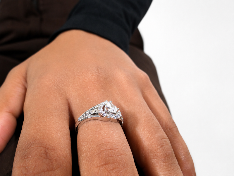 Silver Solitaire Heart Halo Split-Shank Ring – view 4