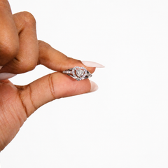 Silver Solitaire Heart Halo Split-Shank Ring – view 2
