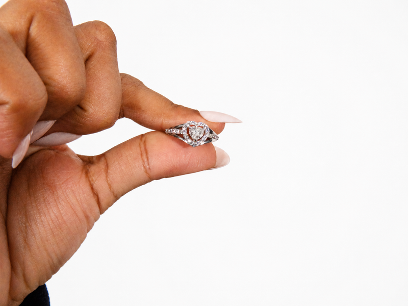 Silver Solitaire Heart Halo Split-Shank Ring – view 2