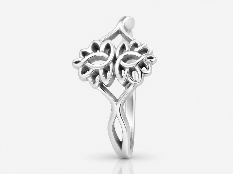 Silver Openwork Filigree Lotus Ring – view 2