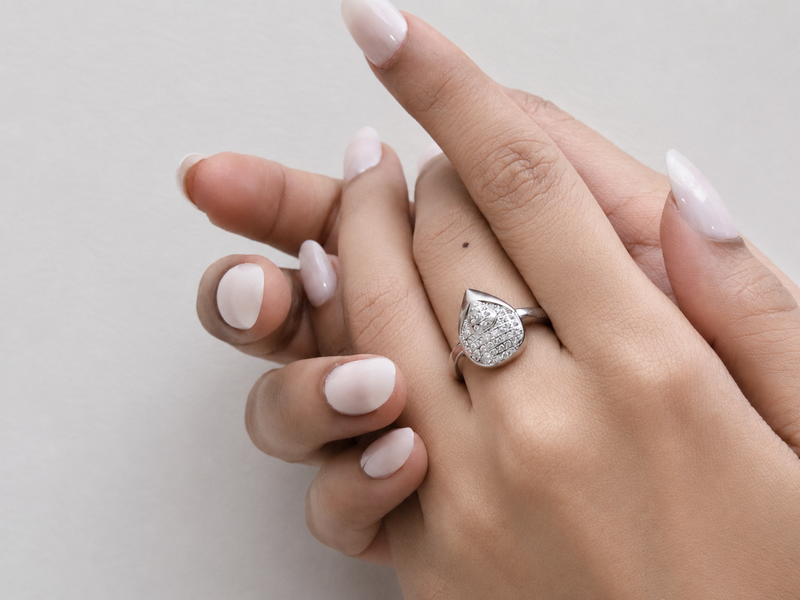 Silver Pave Pear Panel Ring – view 2