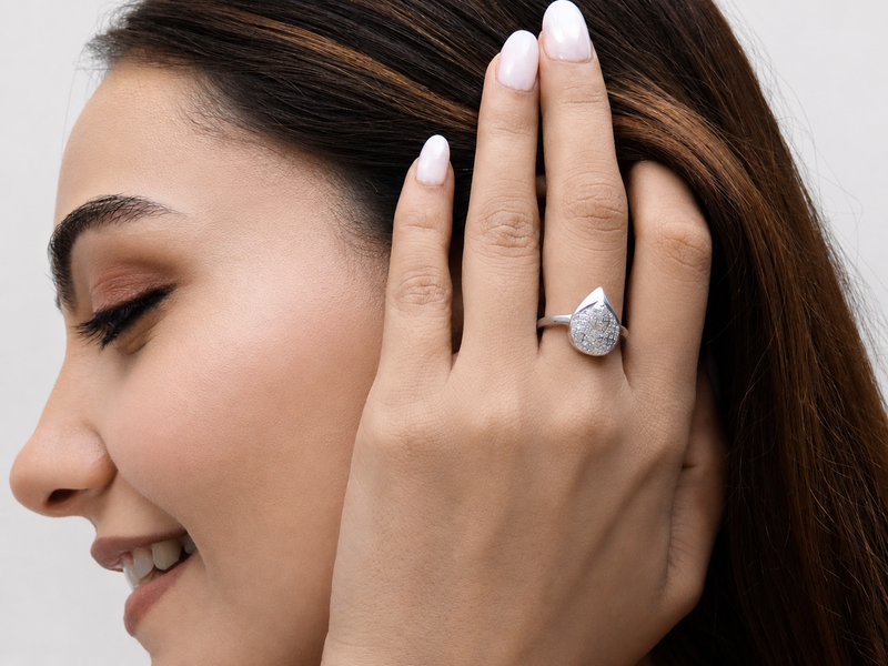 Silver Pave Pear Panel Ring – view 3