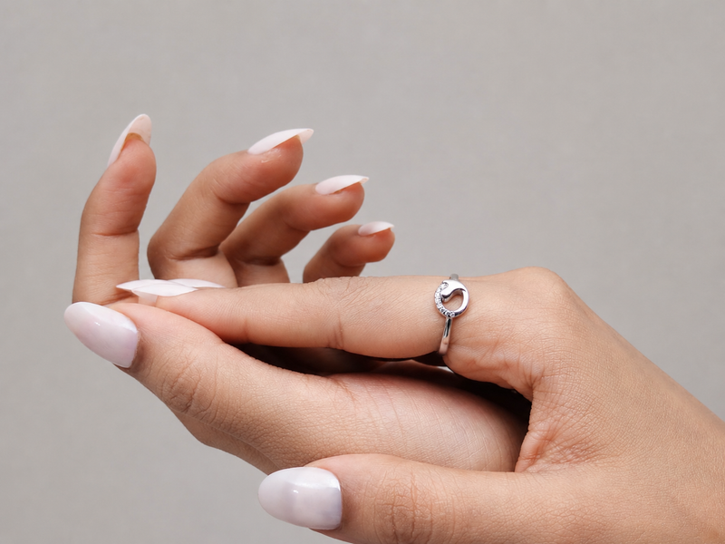 Silver Crescent Moon Pave Ring – view 2