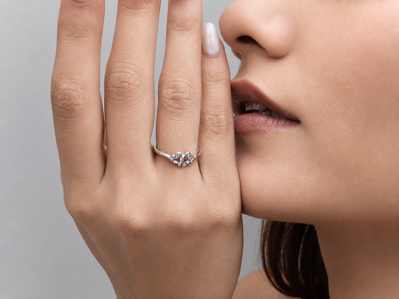 Silver Twin Pave Swan Heart Ring – view 2