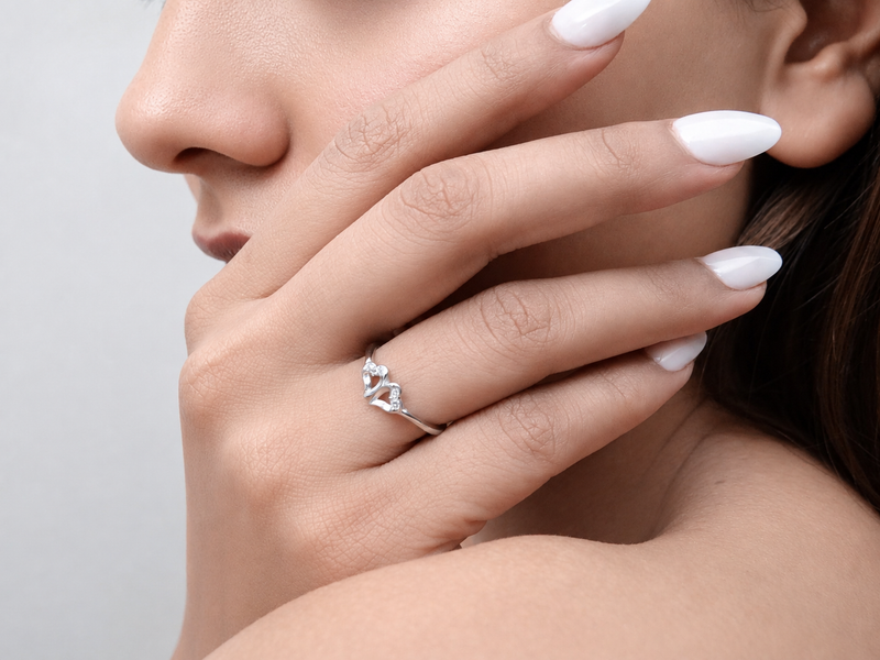 Silver Twin Pave Swan Heart Ring – view 3
