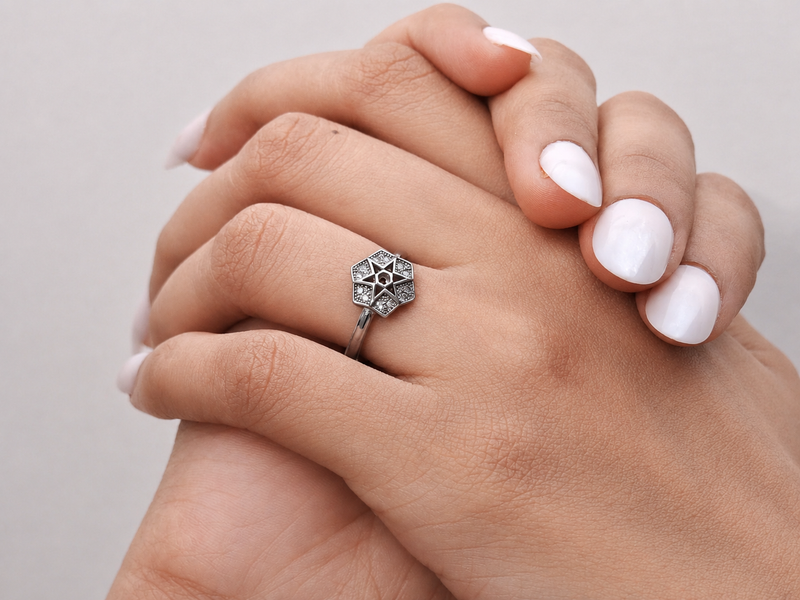 Silver Pave Star Hexagon Panel Ring – view 3