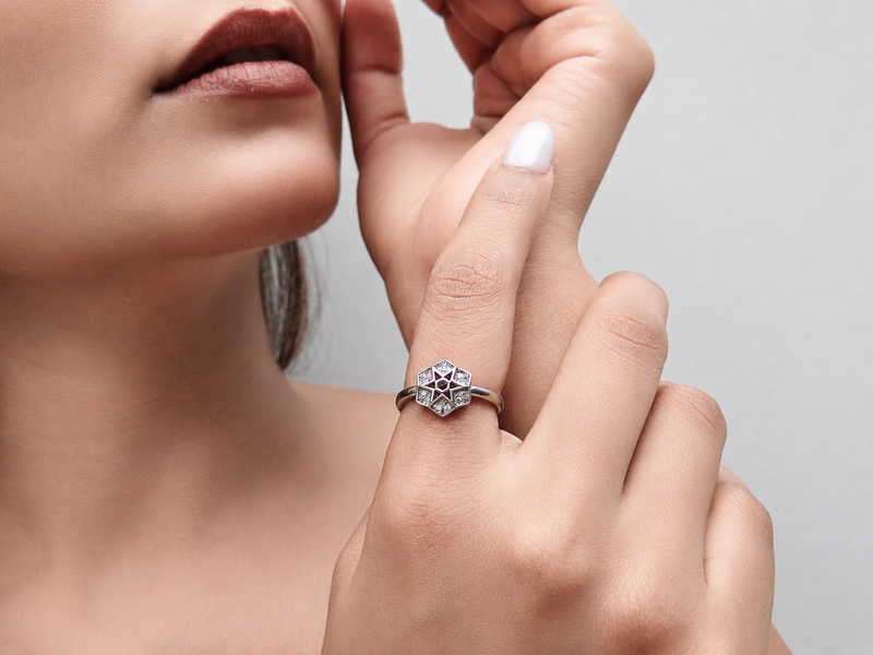 Silver Pave Star Hexagon Panel Ring – view 4