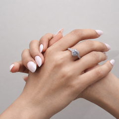 Silver Solitaire Pave Heart Halo Ring – view 2