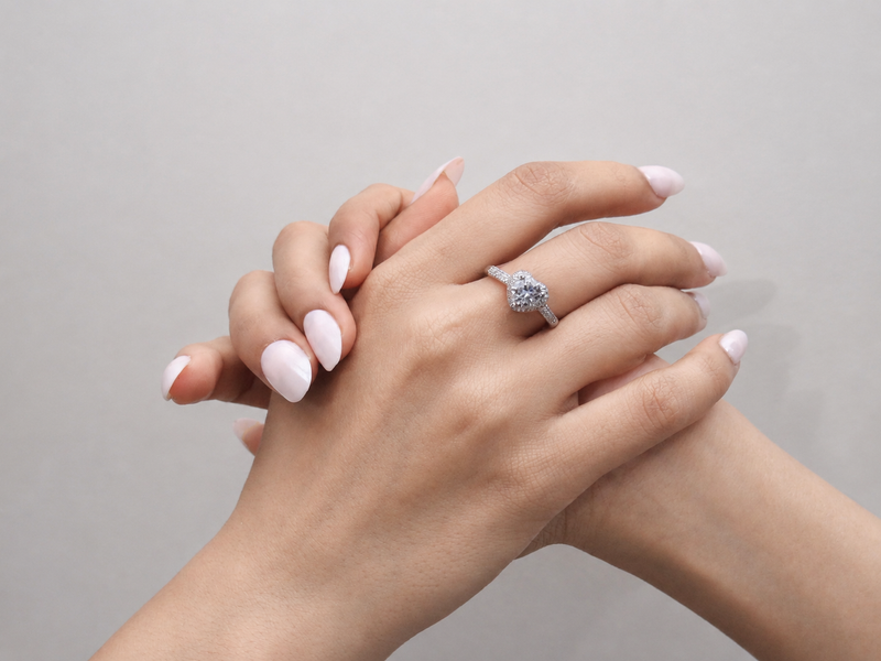 Silver Solitaire Pave Heart Halo Ring – view 2