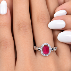 Silver Ruby Emerald-Cut Halo Heart Ring – view 2