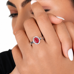 Silver Ruby Emerald-Cut Halo Heart Ring – view 3