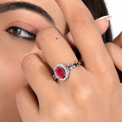 Silver Ruby Emerald-Cut Halo Heart Ring – view 4