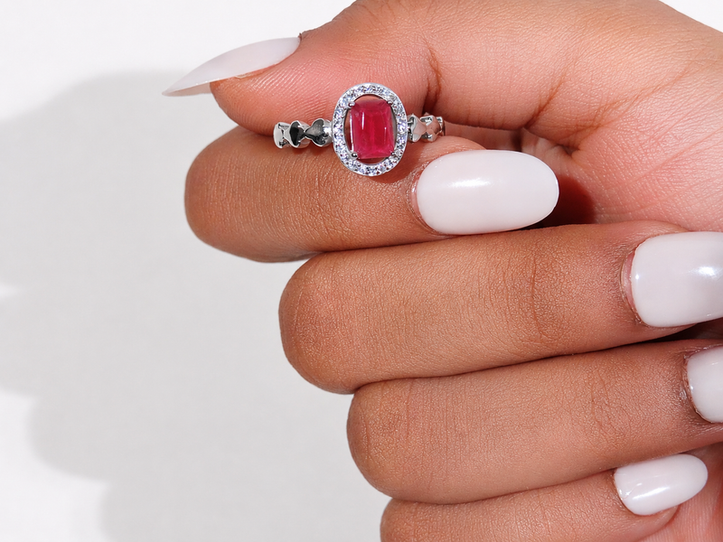 Silver Ruby Emerald-Cut Halo Heart Ring – view 5