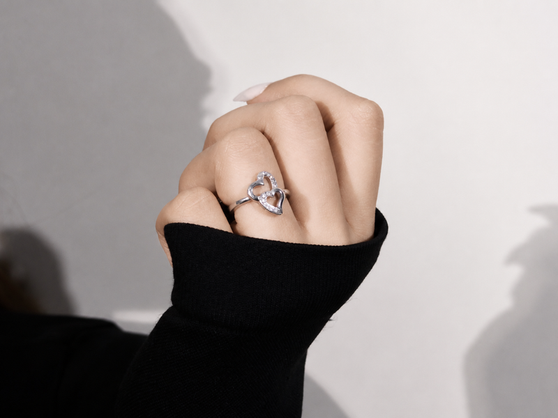 Silver Double Open Heart Pave Ring – view 4