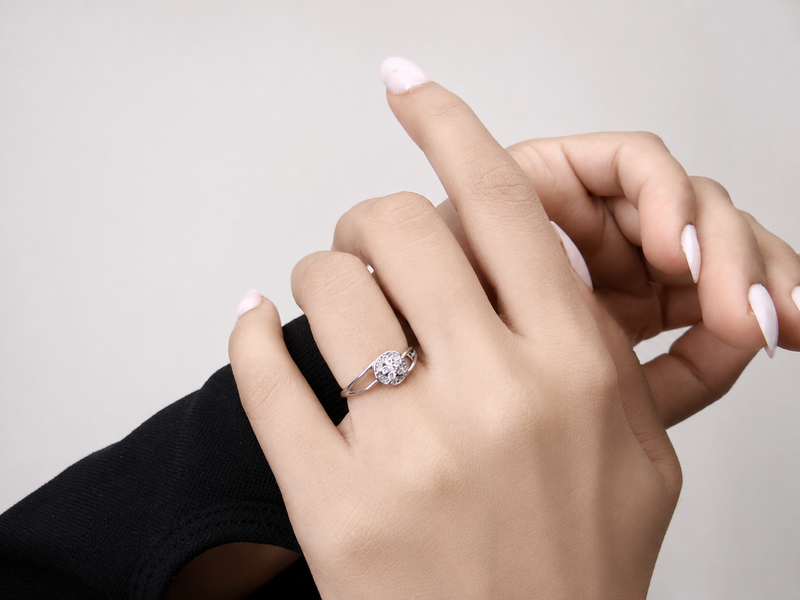 Silver Round Pave Cluster Split-Shank Ring – view 3