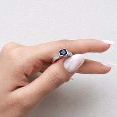 Silver Blue Round Stone Pave Shoulder Ring – view 2