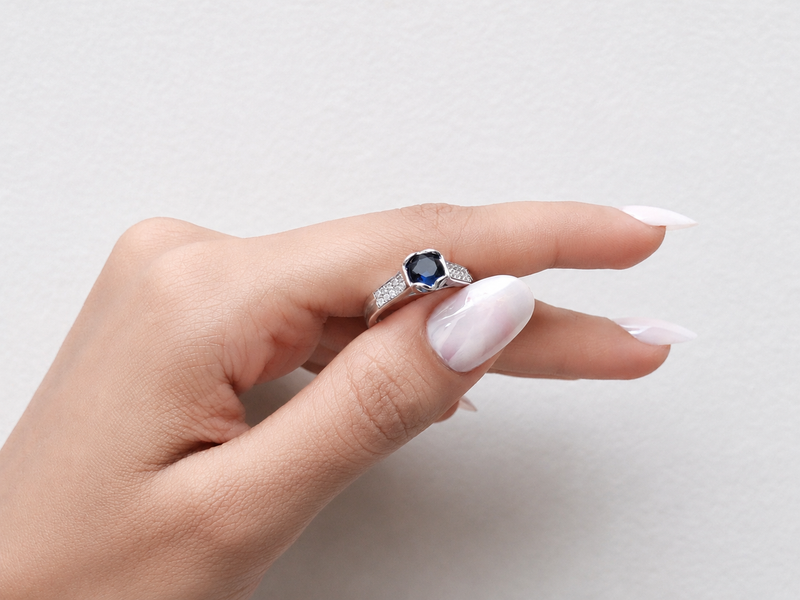 Silver Blue Round Stone Pave Shoulder Ring – view 2