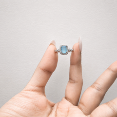 Silver Aqua Stone Milgrain Accent Ring – view 2