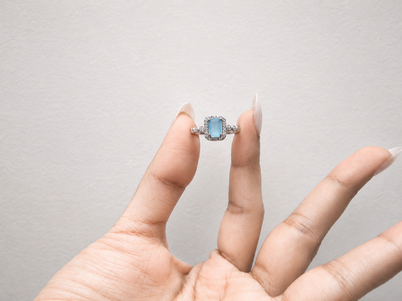 Silver Aqua Stone Milgrain Accent Ring – view 2
