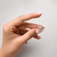 Silver Pink Stone Halo Split-Shank Ring – view 2