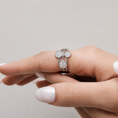 Silver Triple Pave Disc Beaded Ring – view 4