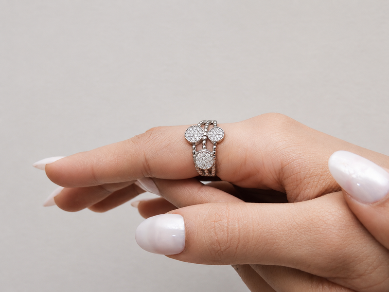 Silver Triple Pave Disc Beaded Ring – view 4