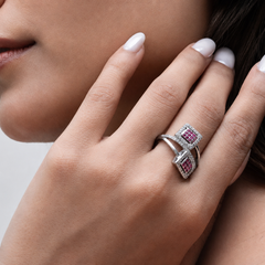 Silver Ruby Square Double Panel Ring – view 2