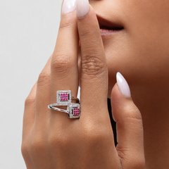 Silver Ruby Square Double Panel Ring – view 3