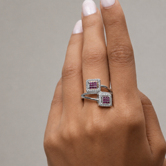 Silver Ruby Square Double Panel Ring – view 4